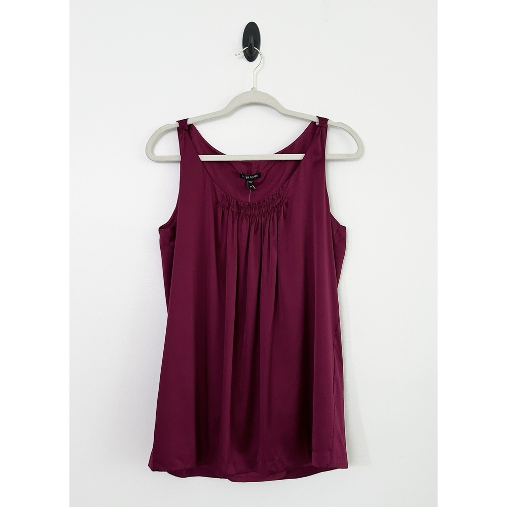 Eileen Fisher Women Med M Hibiscus Red Stretch Silk Charmeuse Sleeveless Top NWT - Picture 2 of 14